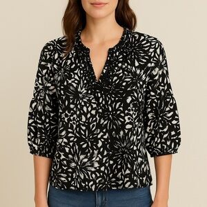 Emma James Black and White Patterned Blouse